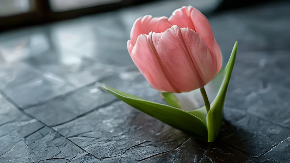 Het tulippenmosaïek toont levendige tulippen in een vrolijke patroon.