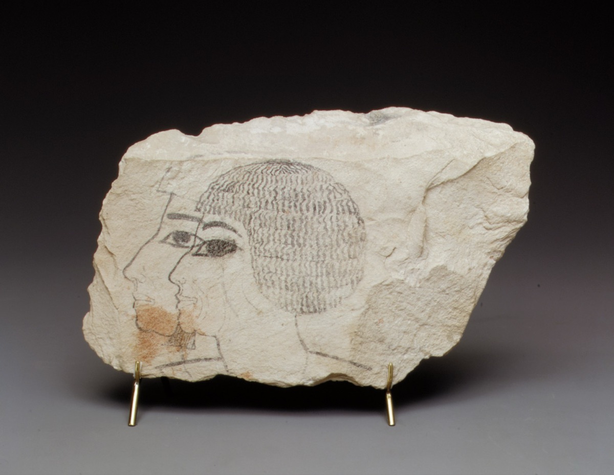 Fragment of ancient pottery showing burial context