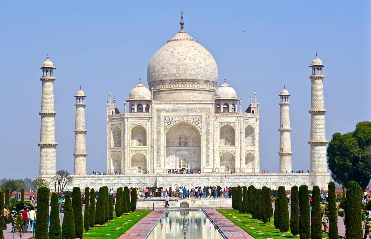 taj mahal, india, agra, islamic, marble, tomb, mausoleum, facade, building, architecture, landmark, tourist spot, tourist attraction, tourists, unesco world her