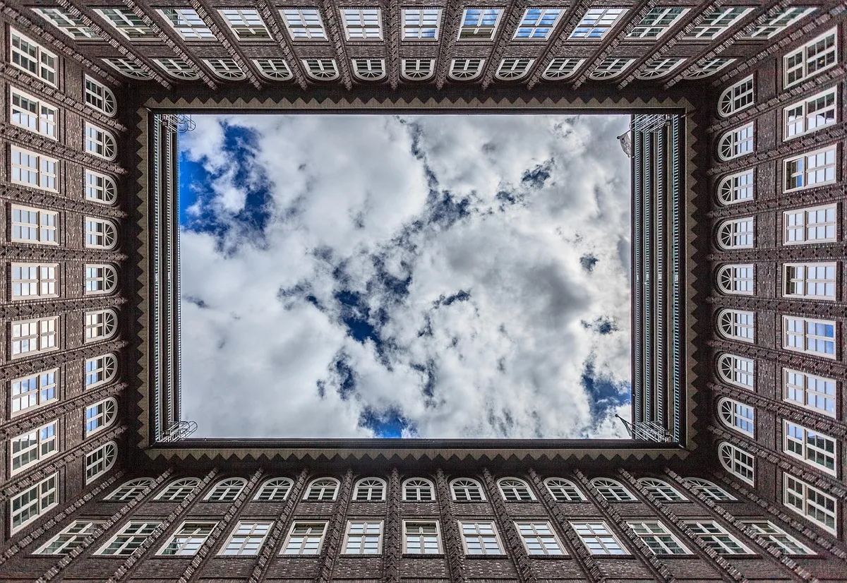 chilehaus, building, clouds, sky, symmetry, symmetrical, architecture, historical, historic, landmark, world heritage, nature, warehouse district, unesco, touri